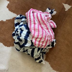 TWO Striped Scarves - Navy and White, Pink and White